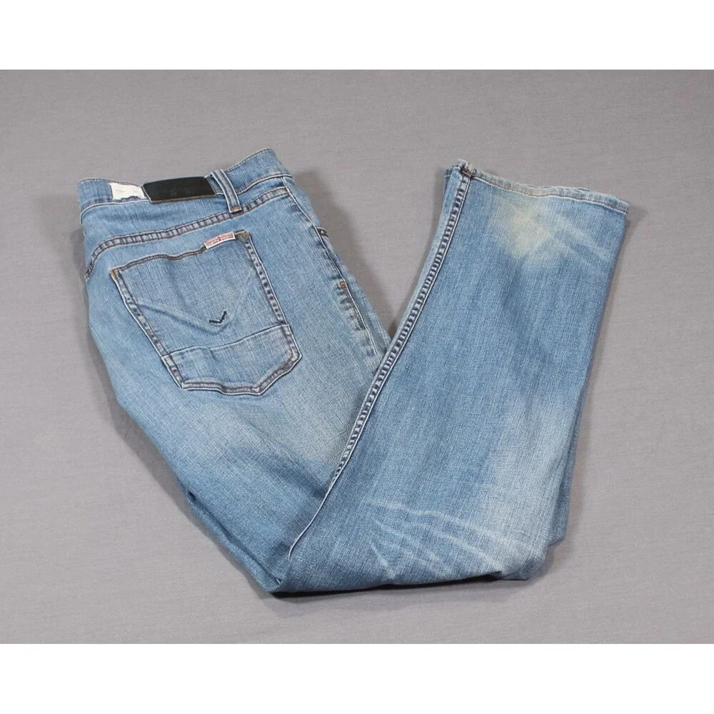 Hudson Byron Straight Jeans Mens Blue Straight Leg Denim Distressed 38